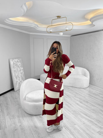 Conjunto em Tricot Modal Listrado Mila Vermelho