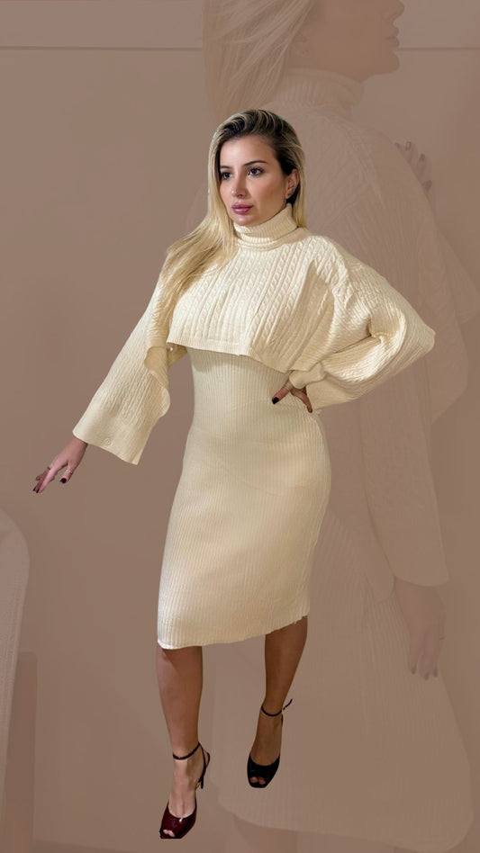 Vestido Tricot Gola Winter Areia
