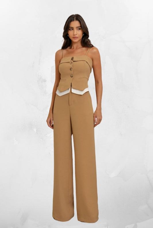 Conjunto Calça com Cropped Sophi Caramelo