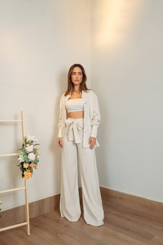 Calça Pantalona Linho Flora
