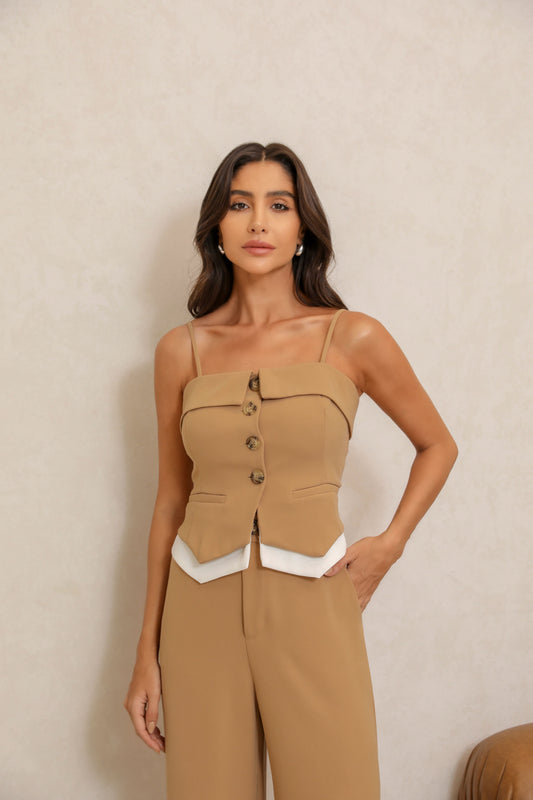 Conjunto Calça com Cropped Sophi Caramelo