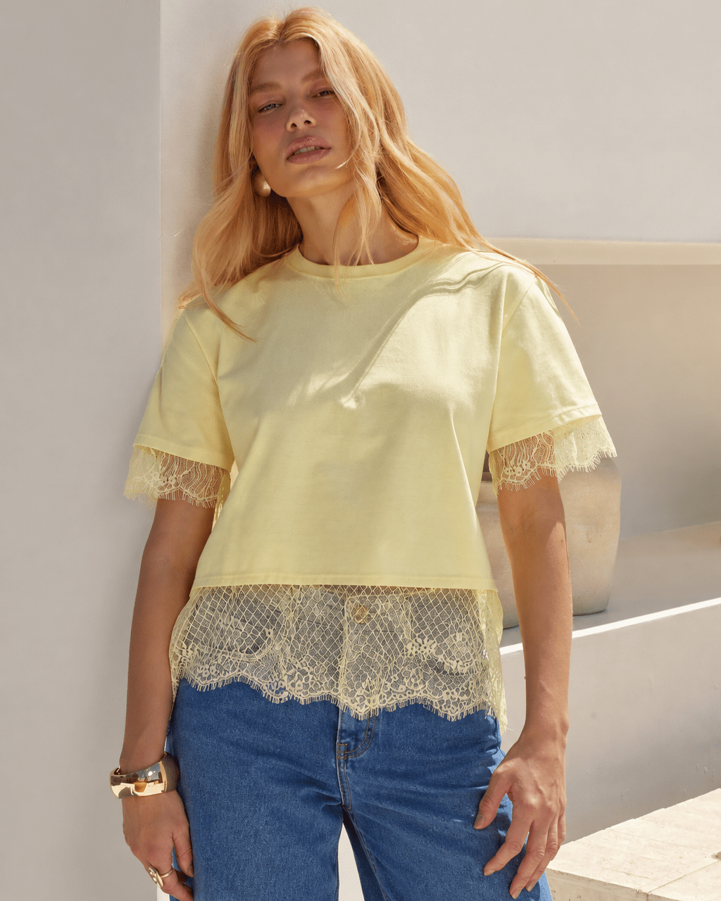 Blusa Fillipa com Renda - Amarelo Manteiga