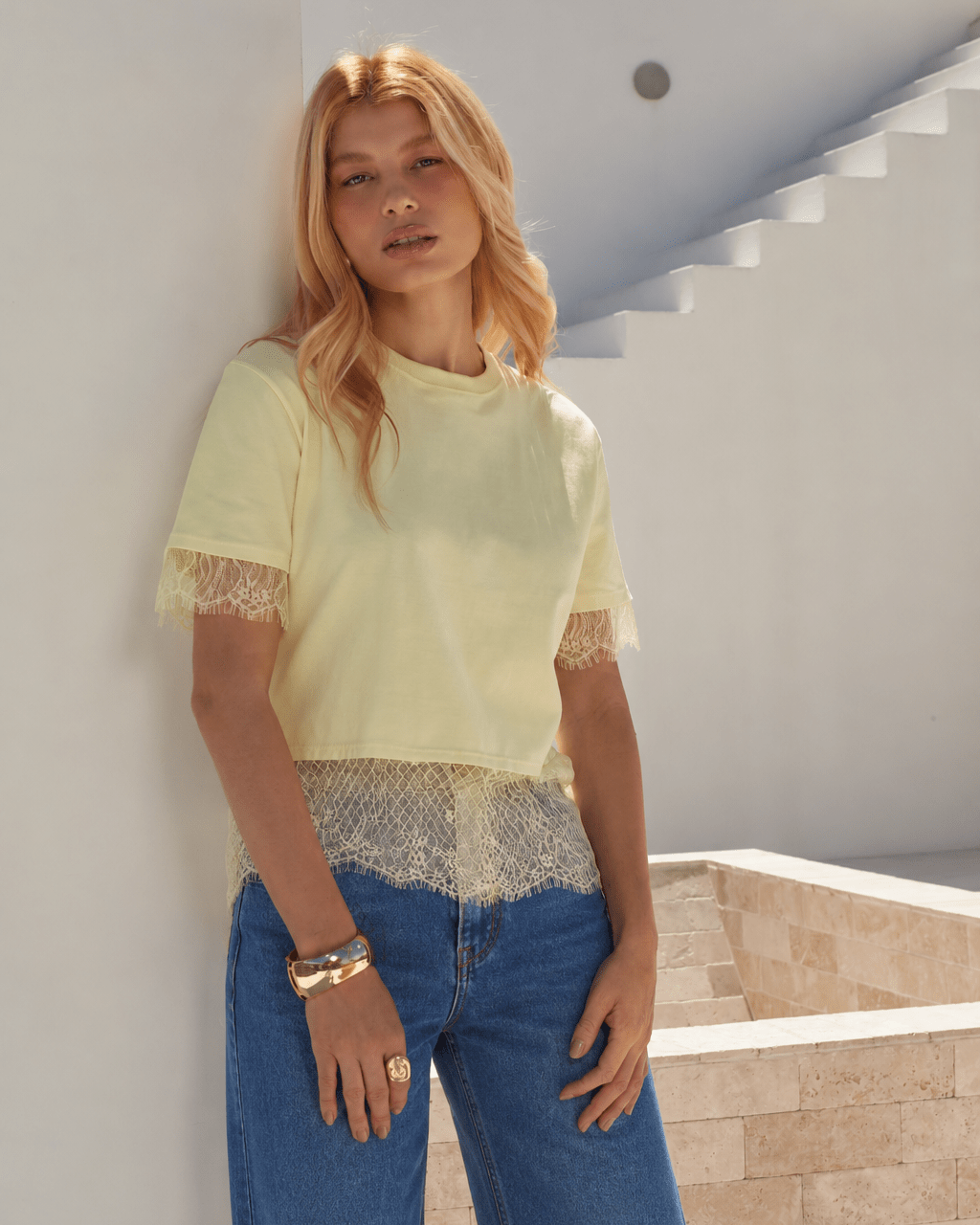Blusa Fillipa com Renda - Amarelo Manteiga