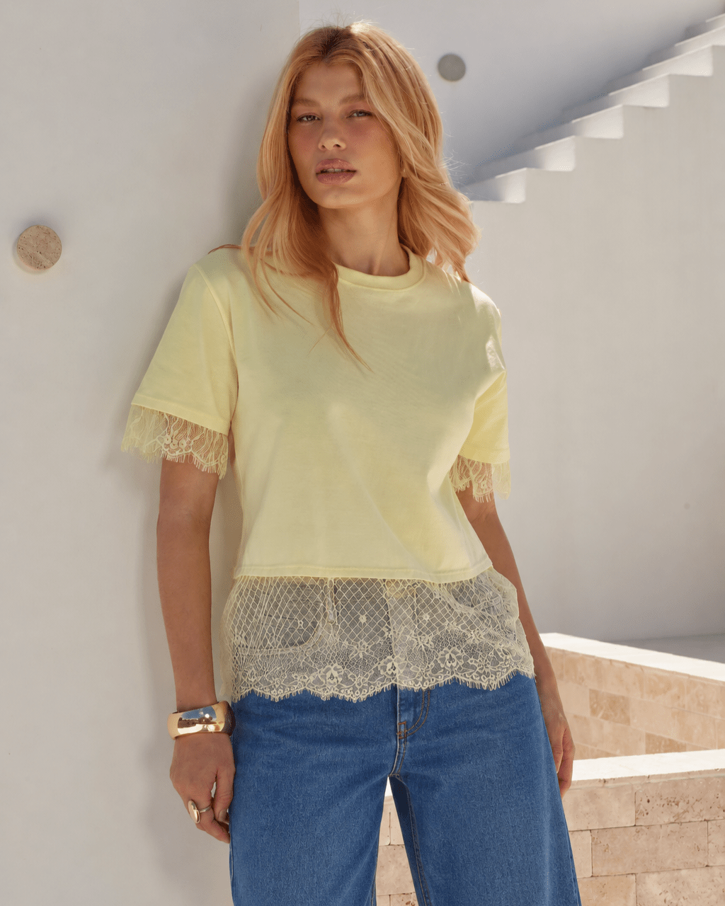 Blusa Fillipa com Renda - Amarelo Manteiga