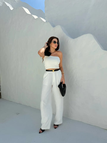 Cropped de Um Ombro Só com Flor Kate Off White