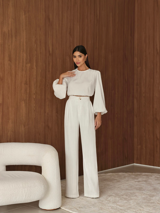 Calça Pantalona Risca Giz Luana