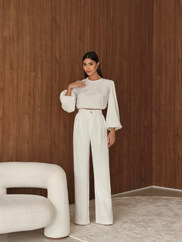 Calça Pantalona Risca Giz Luana