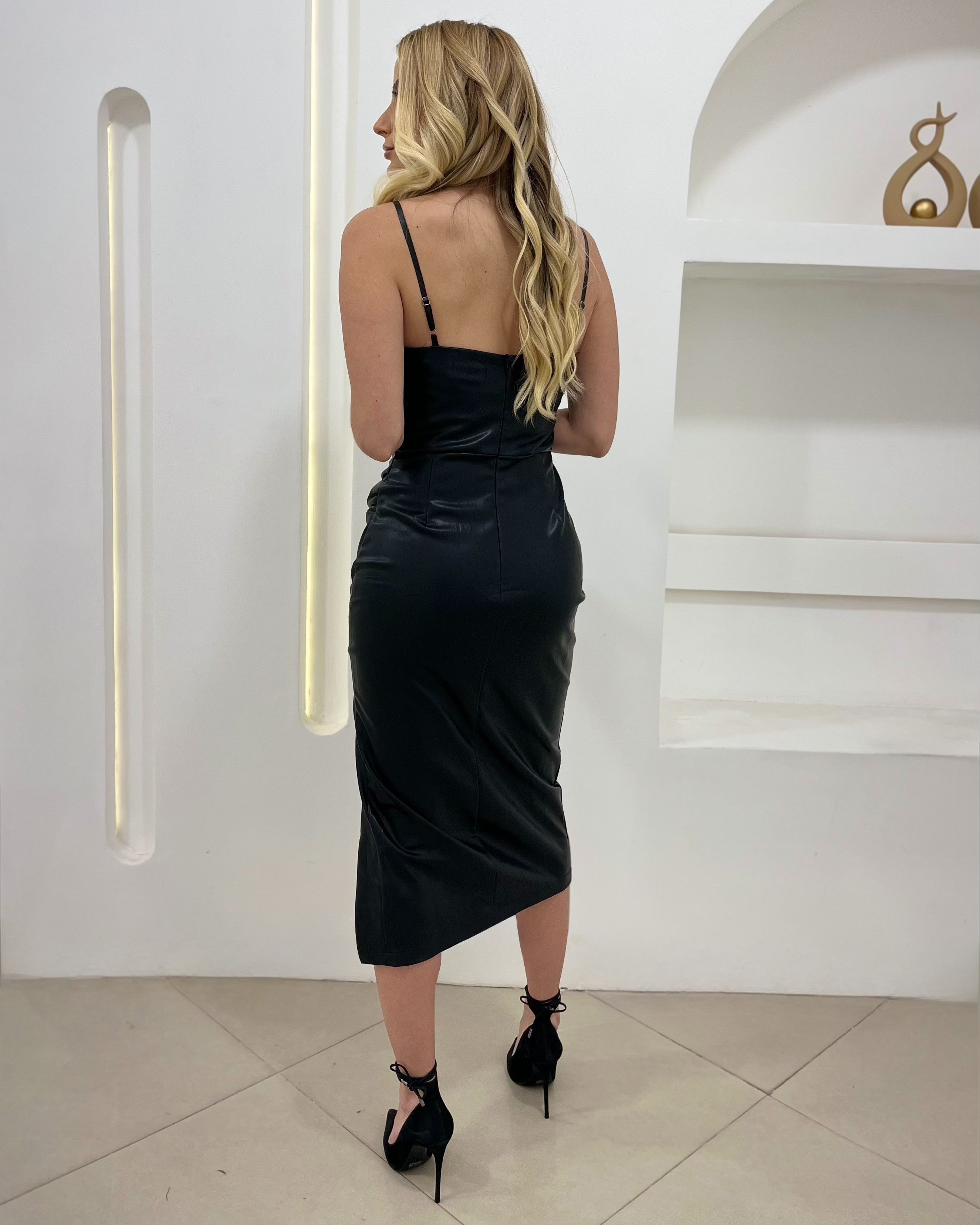 Vestido de Couro Midi - Preto