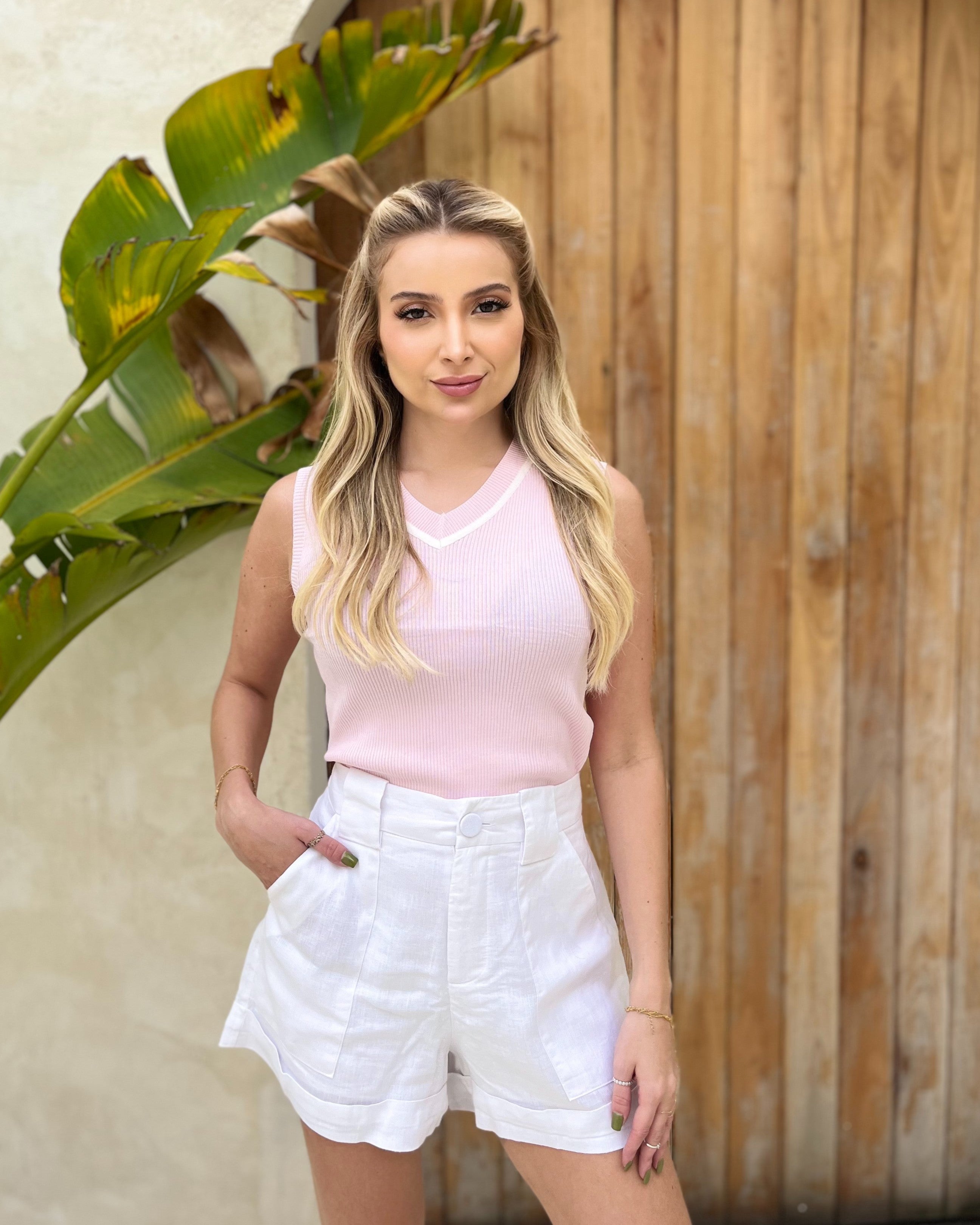 Blusa Vitória - Rosa e Branco