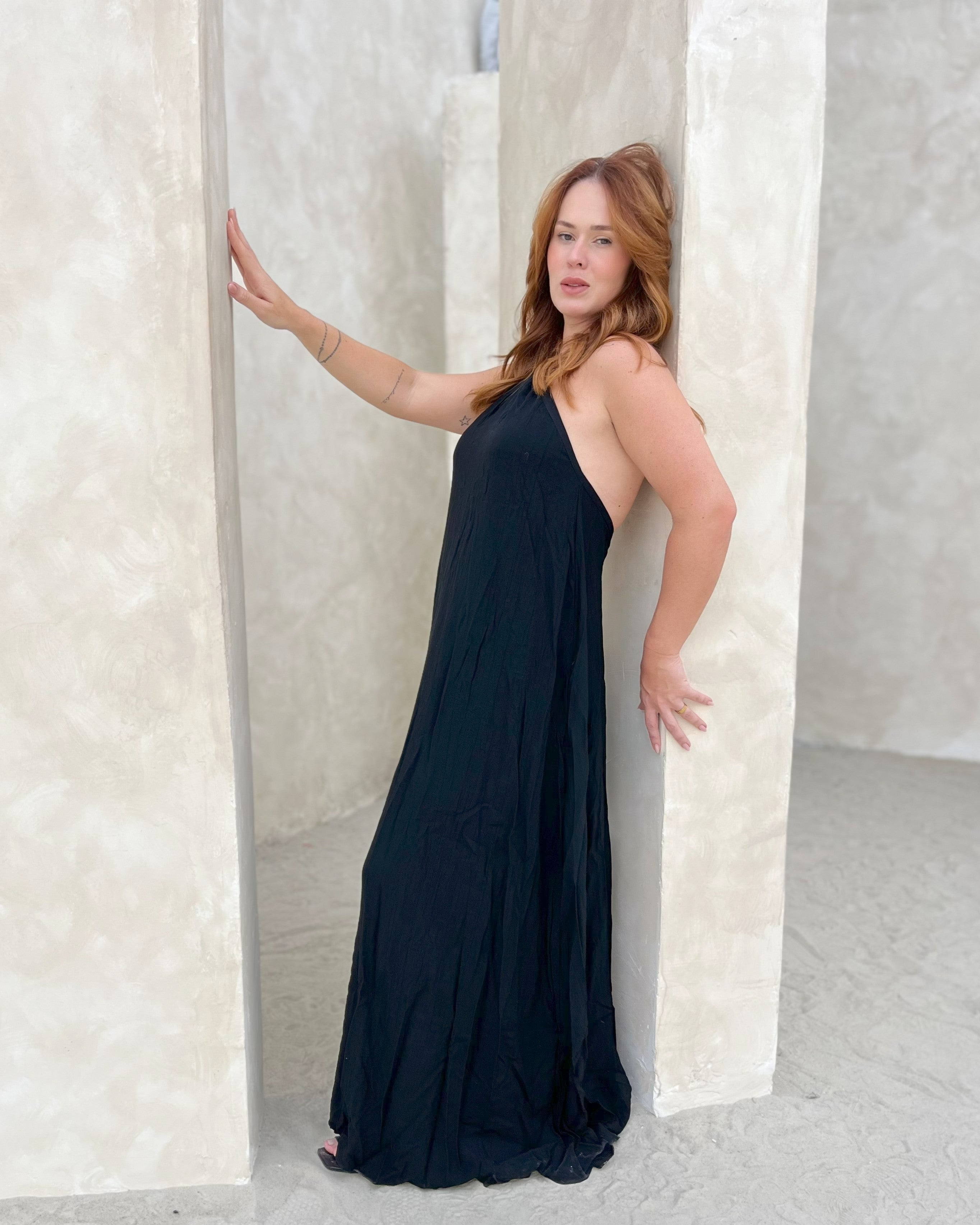 Vestido Longo Rosa Negra - Preto