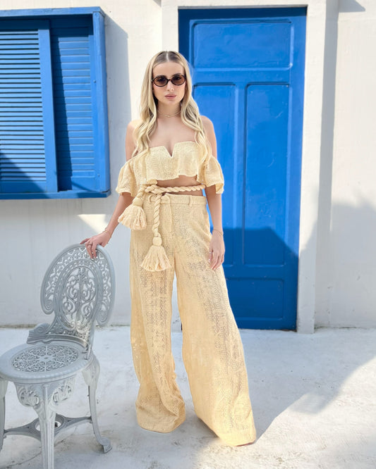 Conjunto Calça e Top Maré - Amarelo Manteiga