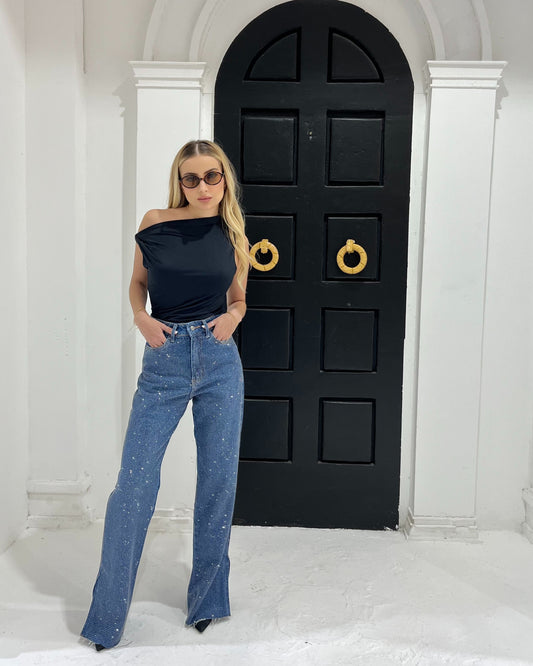 Blusa Ombro Caído Valentina - Preto