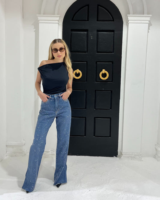Calça Wide Leg com Brilho Shine