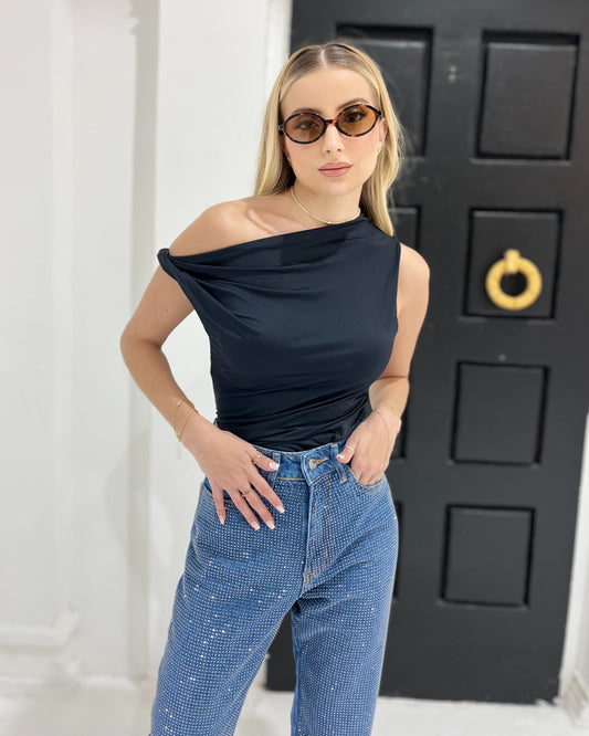 Blusa Ombro Caído Valentina - Preto