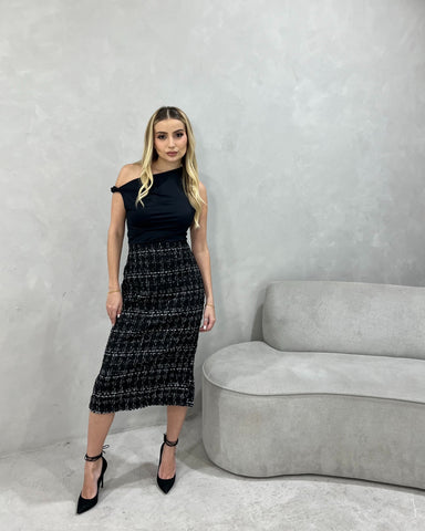 Saia Midi Tweed Soul - Preto