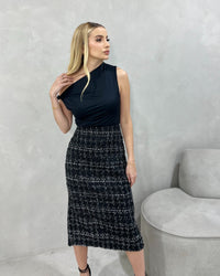 Saia Midi Tweed Soul - Preto