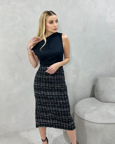 Saia Midi Tweed Soul - Preto