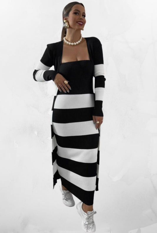 Conjunto em Tricot Modal Listrado Mila Preto