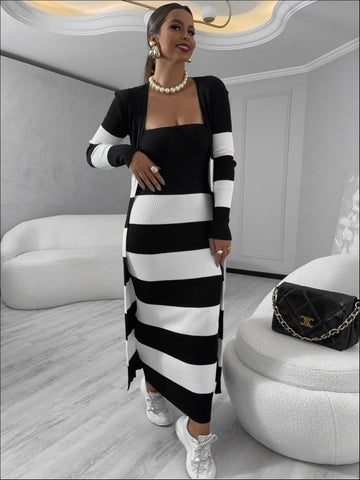 Conjunto em Tricot Modal Listrado Mila Preto