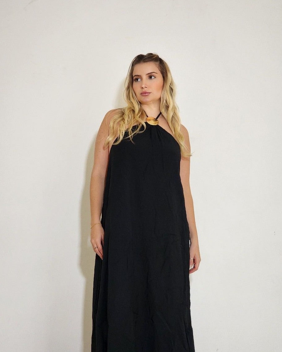 Vestido Longo Rosa Negra - Preto