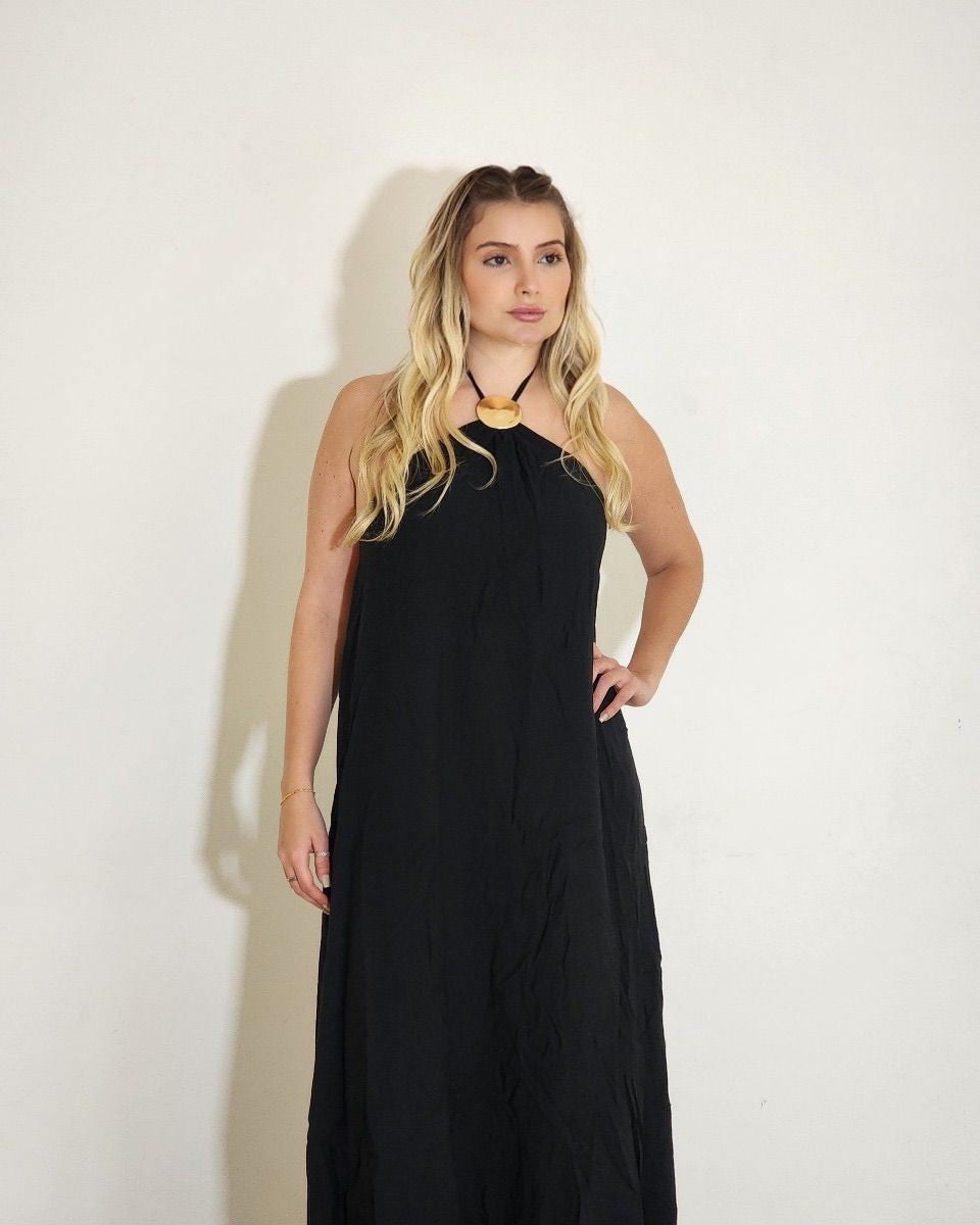 Vestido Longo Rosa Negra - Preto