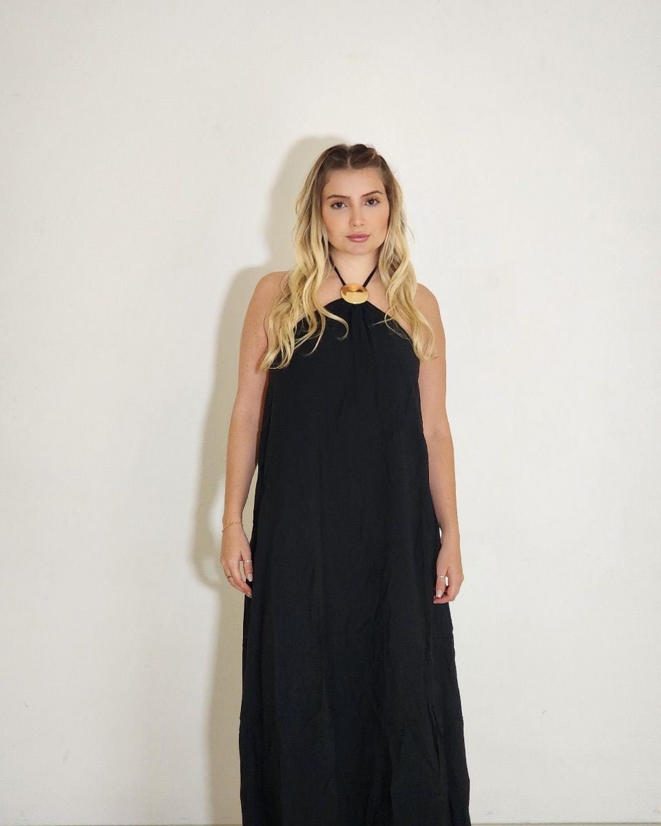 Vestido Longo Rosa Negra - Preto