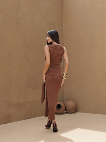 Vestido Body com Saia Jade Caramelo