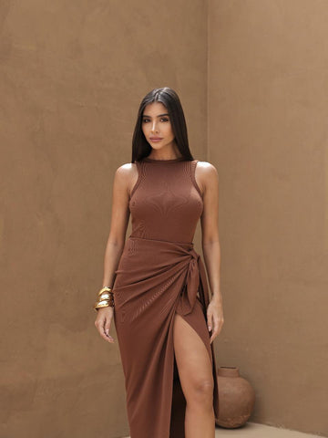 Vestido Body com Saia Jade Caramelo