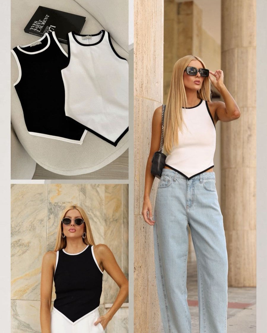 Blusa Assimétrica Bicolor Alice - Preta