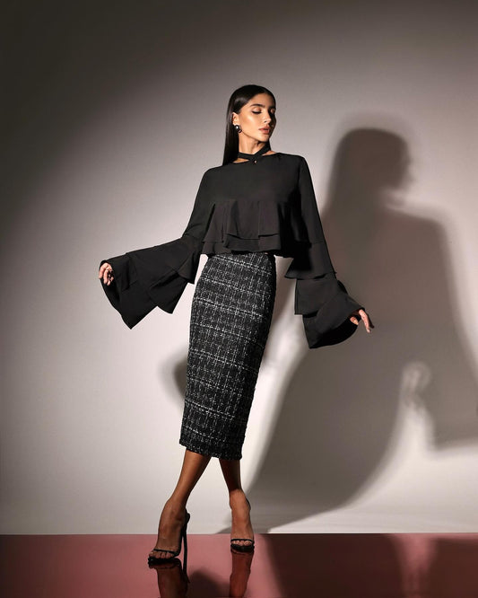 Saia Midi Tweed Soul - Preto