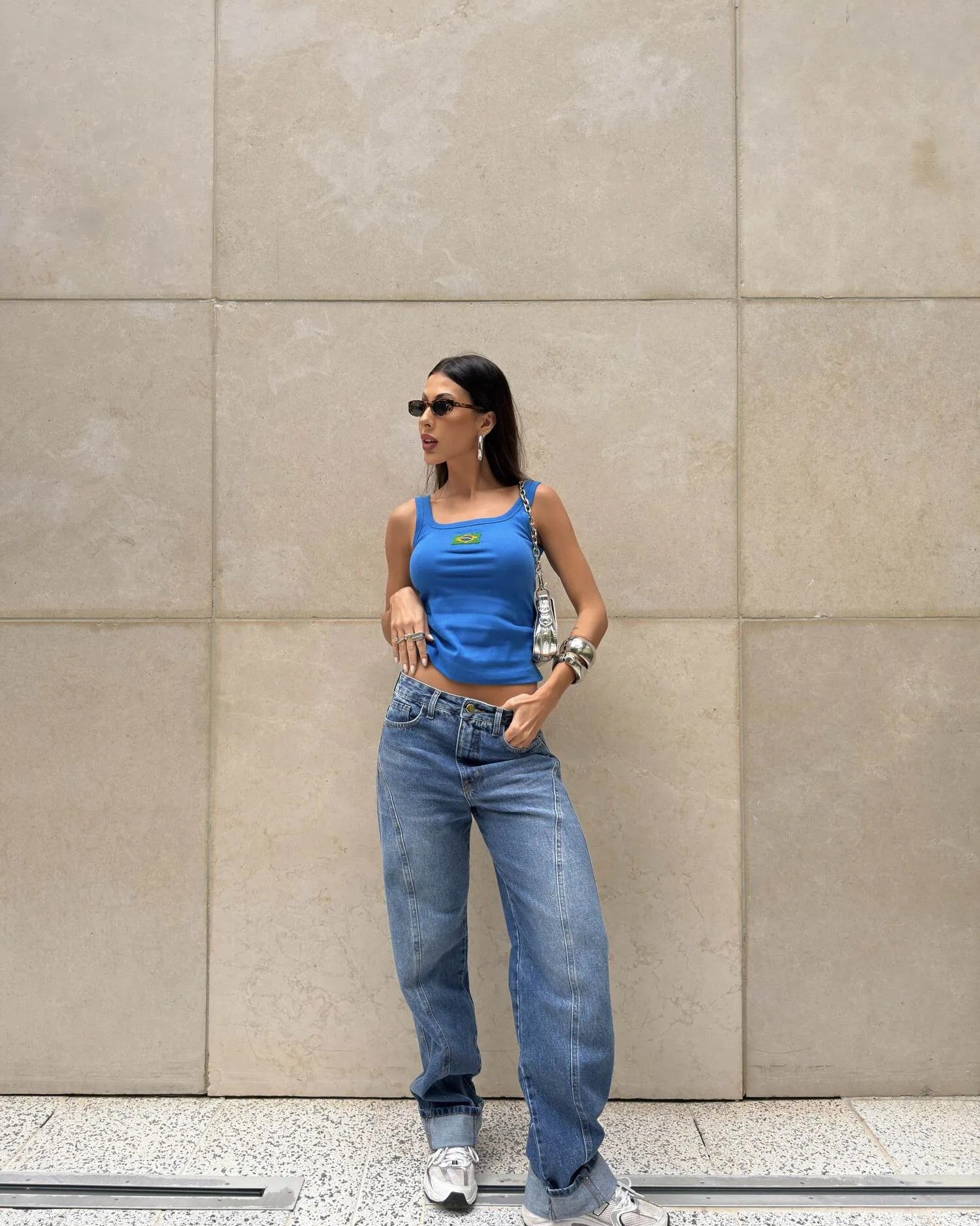 Blusa Regata com Pedrarias do Brasil - Azul